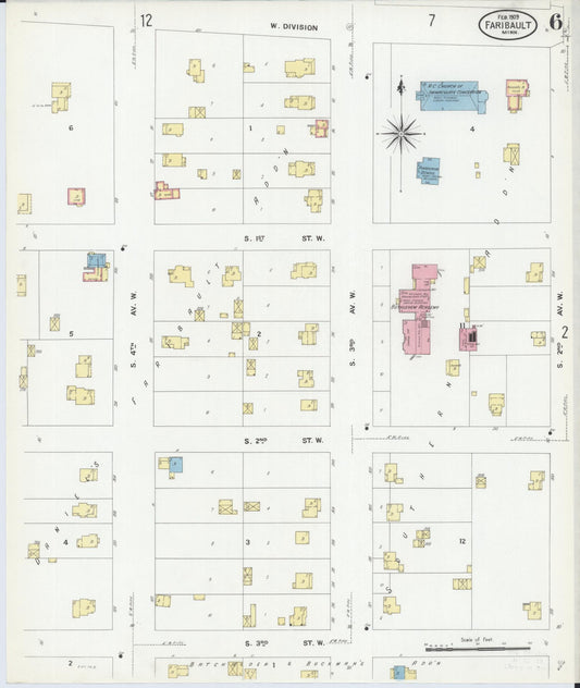 Sanborn Fire Insurance Map from Faribault, Rice County, Minnesota (1909), Sheet #0006 - Historic Sanborn Fire Insurance Map Print, vintage old map wall art, antique decor, genealogy gift, Minnesota Minnesota map
