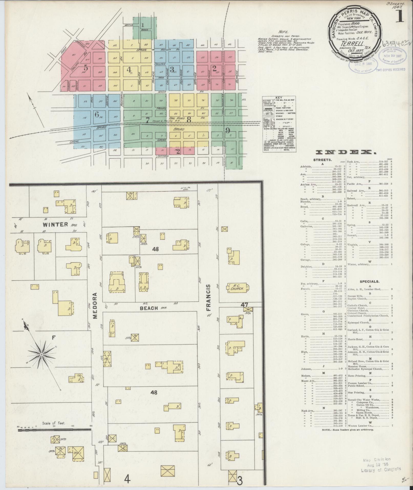 Sanborn Fire Insurance Map from Terrell, Kaufman County, Texas. (1897) – Historic Sanborn Fire Insurance Map Print