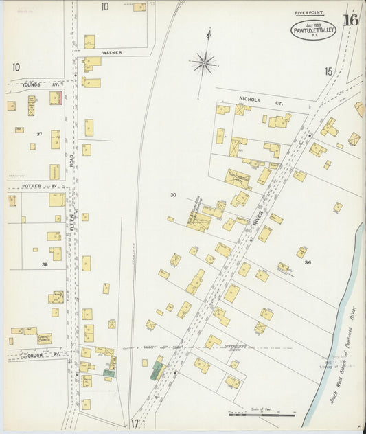Sanborn Fire Insurance Map from Pawtuxet Valley, Kent and Providence Counties, Rhode Island (1903), Sheet #0016 - Historic Sanborn Fire Insurance Map Print, vintage old map wall art, antique decor, genealogy gift, Washington Washington map