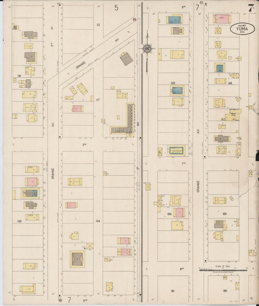 Sanborn Fire Insurance Map from Yuma, Yuma County, Arizona (1917), Sheet #0007 - Historic Sanborn Fire Insurance Map Print, vintage old map wall art, antique decor, genealogy gift, Arizona Arizona map