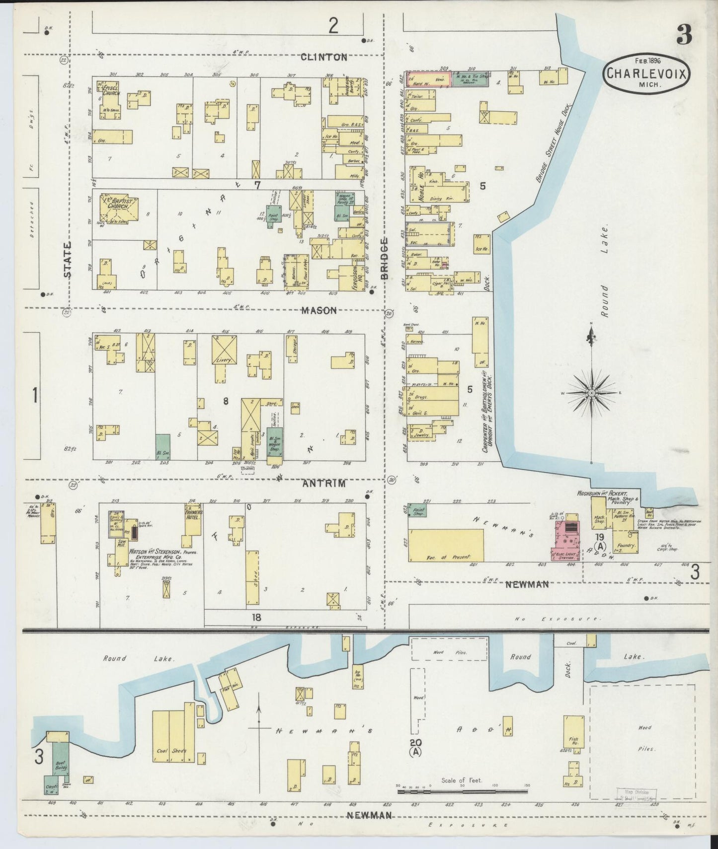 Sanborn Fire Insurance Map from Charlevoix, Charlevoix County, Michigan (1896), Sheet #0003 - Complete Map Set gallery image, historic Sanborn map, vintage wall art, Michigan Michigan