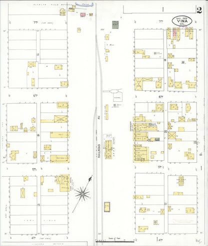 Sanborn Fire Insurance Map from Vina, Tehama County, California (1909), Sheet #0002 - Complete Map Set gallery image, historic Sanborn map, vintage wall art, California California
