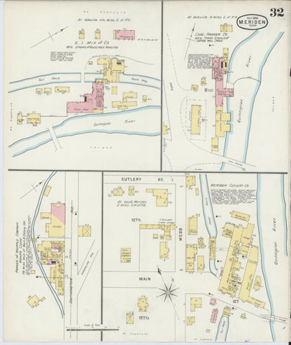 Sanborn Fire Insurance Map from Meriden, New Haven County, Connecticut (1896), Sheet #0032 - Complete Map Set gallery image, historic Sanborn map, vintage wall art, Connecticut Connecticut
