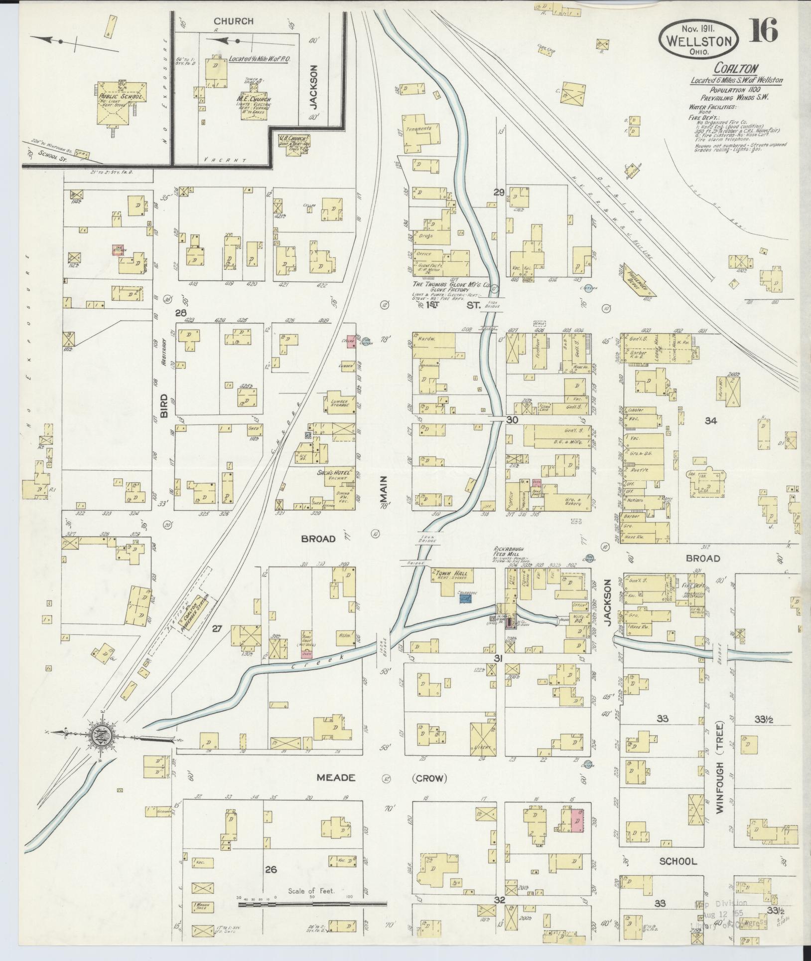 Sanborn Fire Insurance Map from Wellston, Jackson County, Ohio (1911), Sheet #0016 - Complete Map Set gallery image, historic Sanborn map, vintage wall art, Ohio Ohio