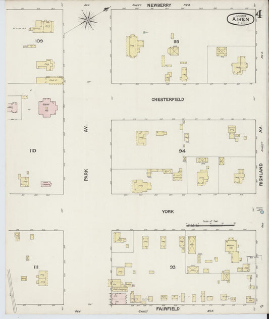 Sanborn Fire Insurance Map from Aiken, Aiken County, South Carolina (1889), Sheet #0004 - Historic Sanborn Fire Insurance Map Print, vintage old map wall art, antique decor, genealogy gift, South Carolina South Carolina map