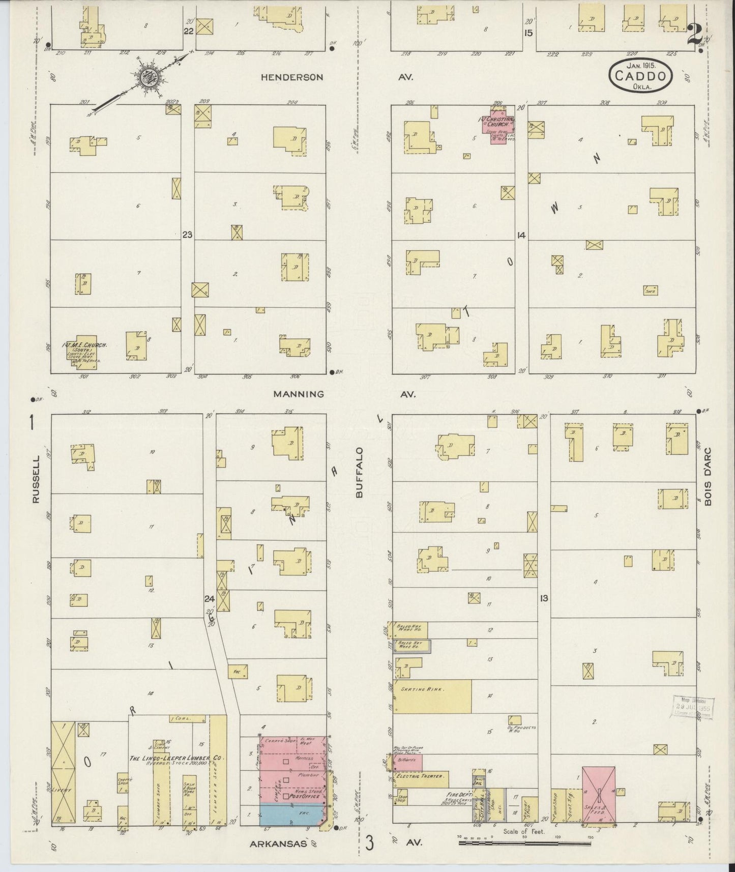Sanborn Fire Insurance Map from Caddo, Bryan County, Oklahoma (1915), Sheet #0002 - Complete Map Set gallery image, historic Sanborn map, vintage wall art, Oklahoma Oklahoma