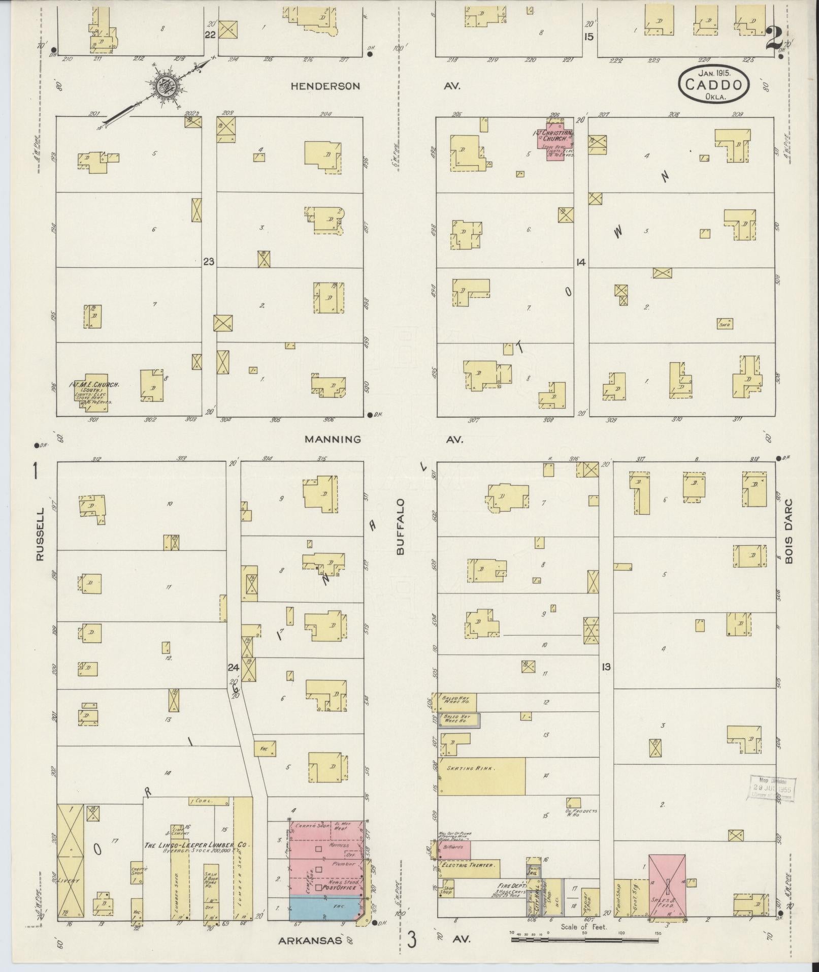 Sanborn Fire Insurance Map from Caddo, Bryan County, Oklahoma (1915), Sheet #0002 - Complete Map Set gallery image, historic Sanborn map, vintage wall art, Oklahoma Oklahoma