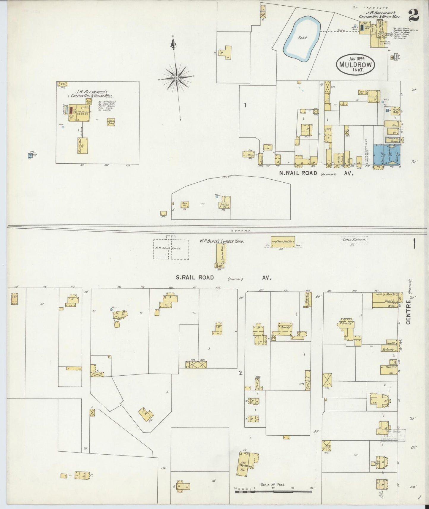 Sanborn Fire Insurance Map from Muldrow, Sequoyah County, Oklahoma (1899), Sheet #0002 - Complete Map Set gallery image, historic Sanborn map, vintage wall art, Oklahoma Oklahoma