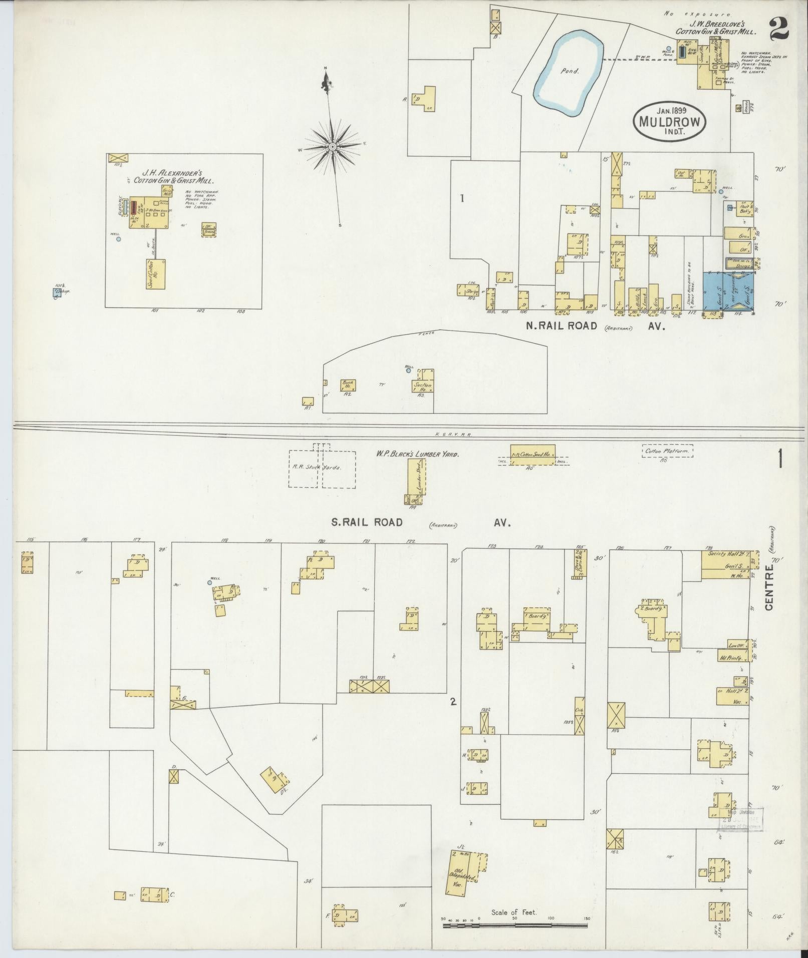 Sanborn Fire Insurance Map from Muldrow, Sequoyah County, Oklahoma (1899), Sheet #0002 - Complete Map Set gallery image, historic Sanborn map, vintage wall art, Oklahoma Oklahoma