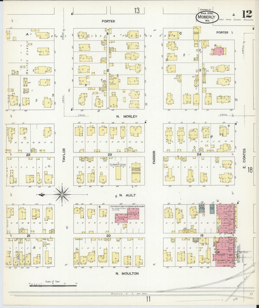Sanborn Fire Insurance Map from Moberly, Randolph County, Missouri (1909), Sheet #0012 - Historic Sanborn Fire Insurance Map Print, vintage old map wall art, antique decor, genealogy gift, Missouri Missouri map