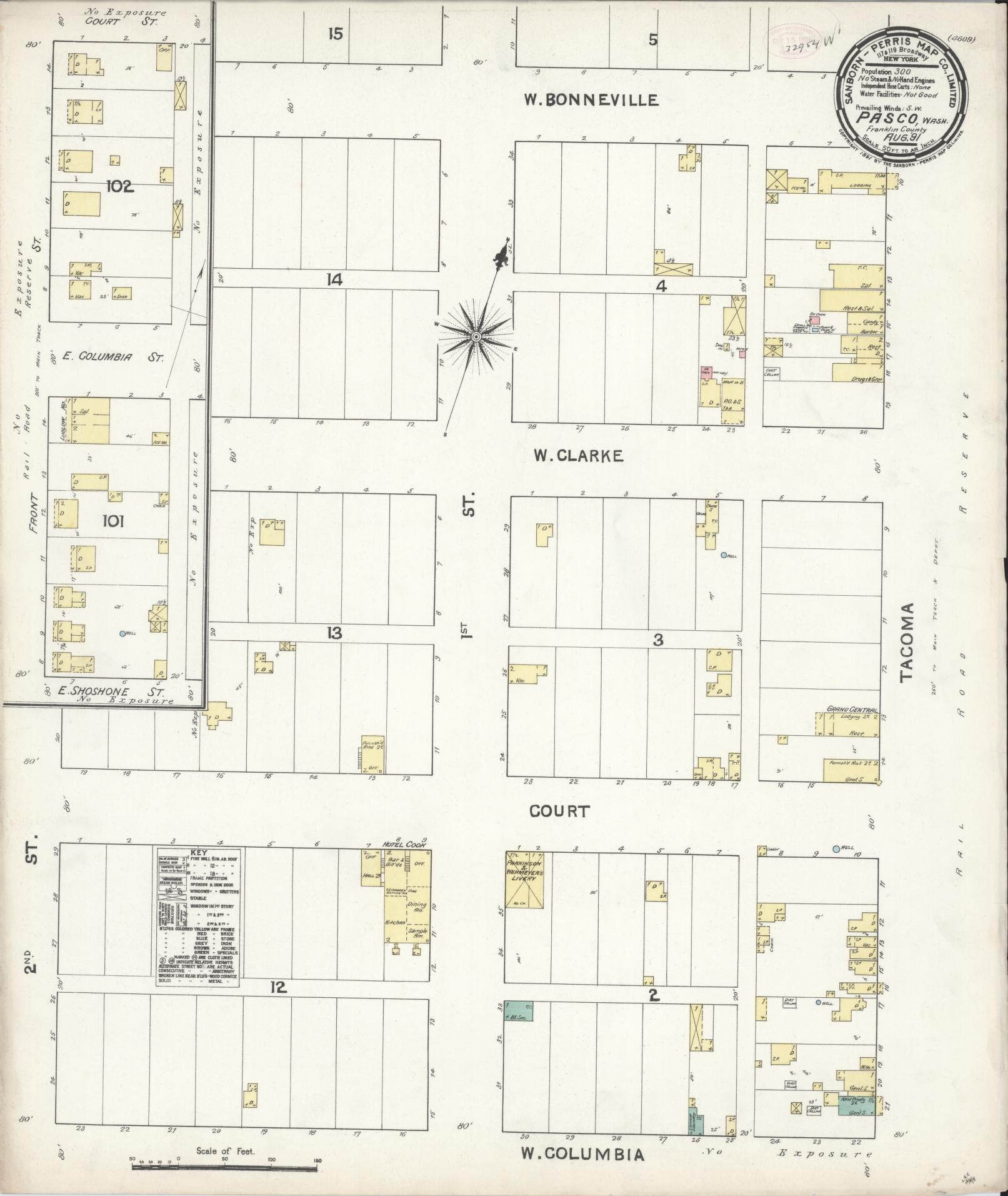 Sanborn Fire Insurance Map from Pasco, Franklin County, Washington (1891), Sheet #0001 - Historic Sanborn Fire Insurance Map Print, vintage old map wall art, antique decor, genealogy gift, Washington Washington map