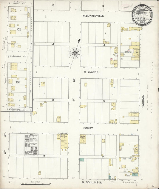 Sanborn Fire Insurance Map from Pasco, Franklin County, Washington (1891), Sheet #0001 - Historic Sanborn Fire Insurance Map Print, vintage old map wall art, antique decor, genealogy gift, Washington Washington map