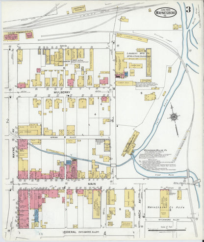 Sanborn Fire Insurance Map from Waynesboro, Independent Cities, Virginia (1920), Sheet #0003 - Historic Sanborn Fire Insurance Map Print, vintage old map wall art, antique decor, genealogy gift, Virginia Virginia map