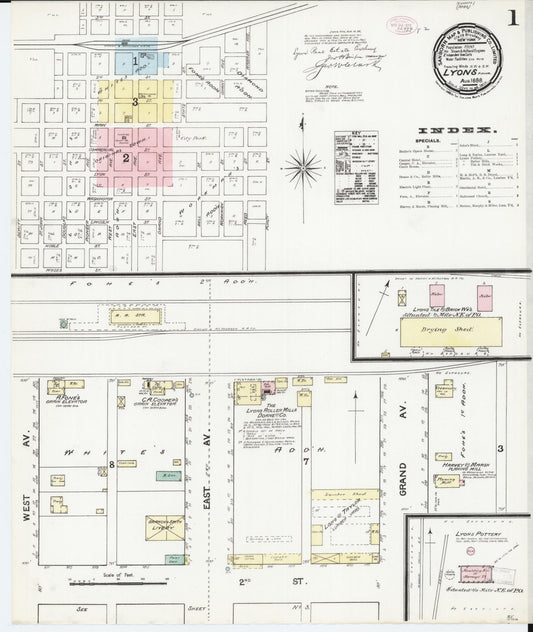 Sanborn Fire Insurance Map from Lyons, Rice County, Kansas. (1888) – Historic Sanborn Fire Insurance Map Print
