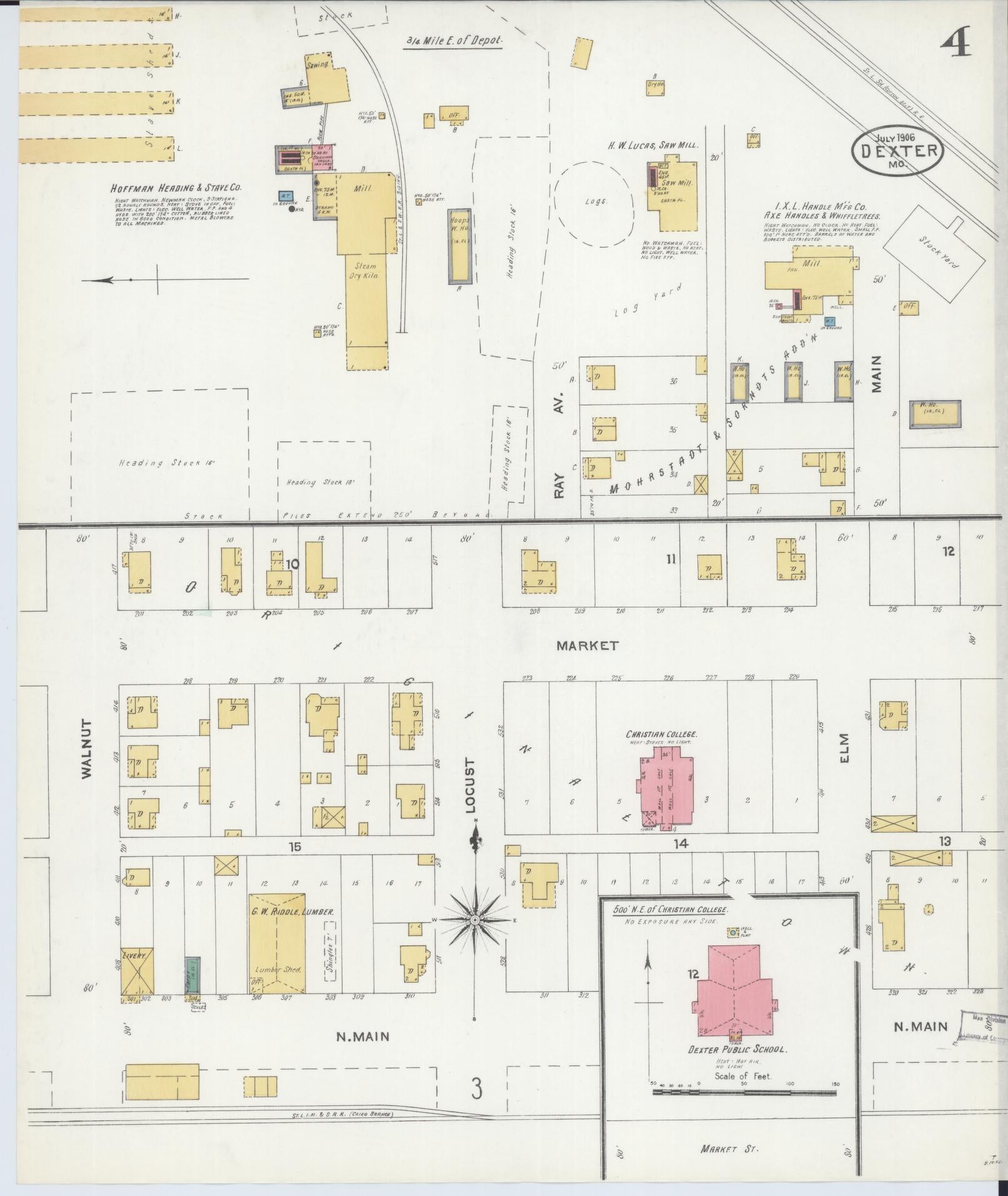 Sanborn Fire Insurance Map from Dexter, Stoddard County, Missouri (1906), Sheet #0004 - Complete Map Set gallery image, historic Sanborn map, vintage wall art, Missouri Missouri