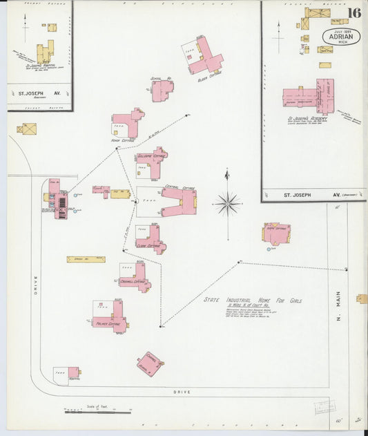 Sanborn Fire Insurance Map from Adrian, Lenawee County, Michigan (1899), Sheet #0016 - Historic Sanborn Fire Insurance Map Print, vintage old map wall art, antique decor, genealogy gift, Michigan Michigan map