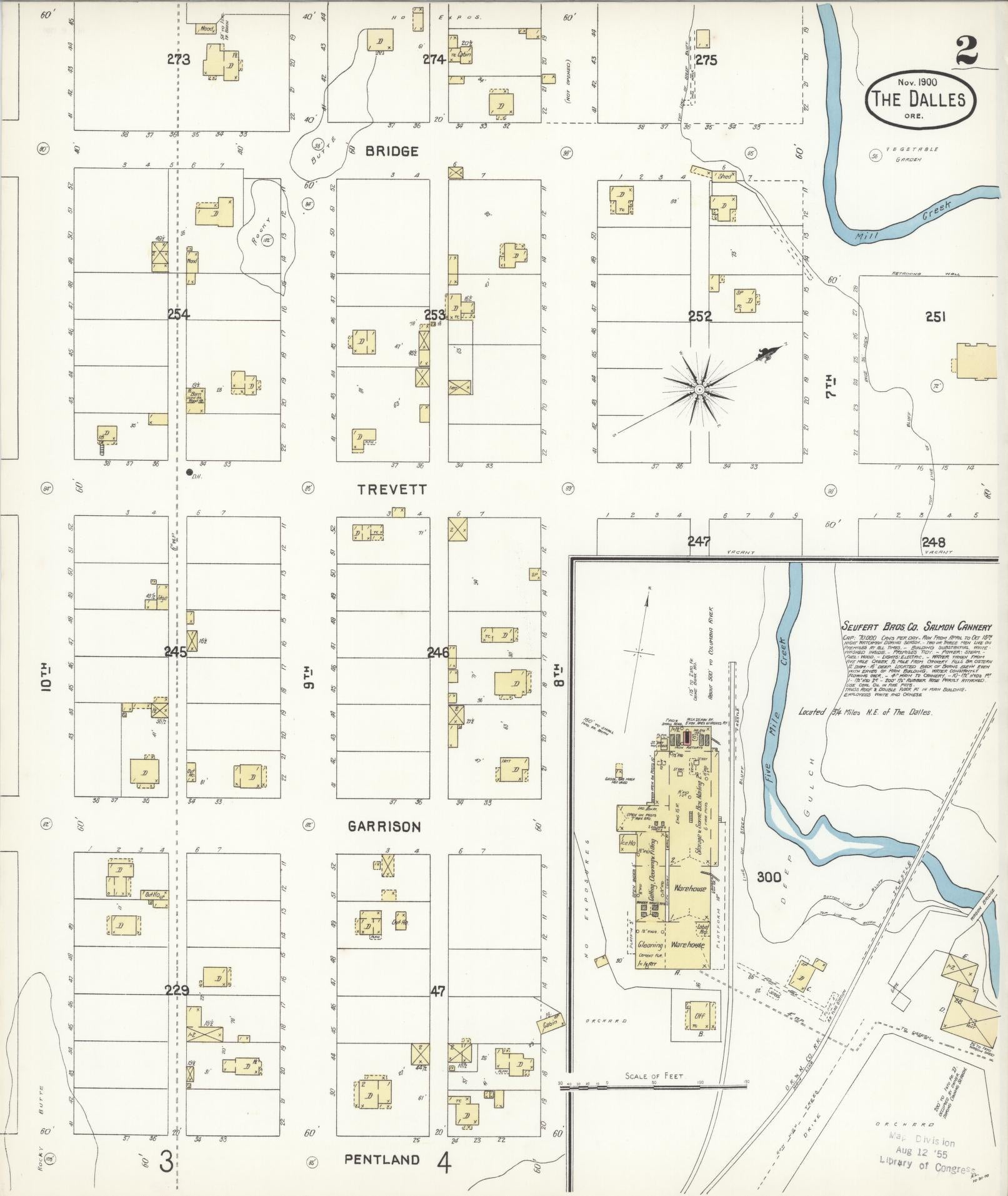 Sanborn Fire Insurance Map from The Dalles, Wasco County, Oregon (1900), Sheet #0002 - Complete Map Set gallery image, historic Sanborn map, vintage wall art, Oregon Oregon