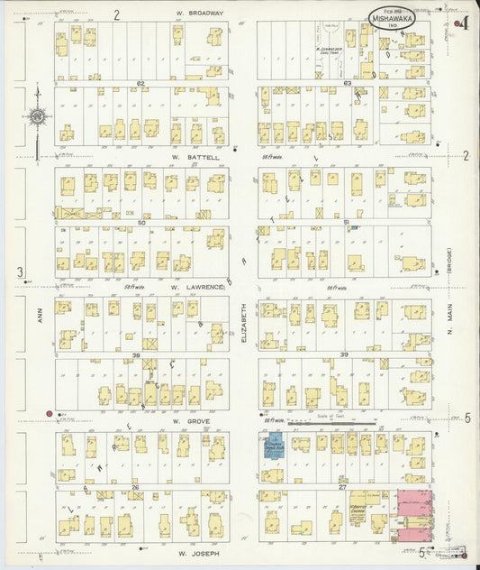 Sanborn Fire Insurance Map from Mishawaka, Saint Joseph County, Indiana (1913), Sheet #0004 - Historic Sanborn Fire Insurance Map Print, vintage old map wall art, antique decor, genealogy gift, Indiana Indiana map