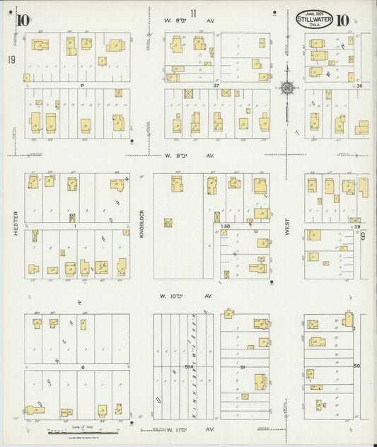 Sanborn Fire Insurance Map from Stillwater, Payne County, Oklahoma (1924), Sheet #0010 - Historic Sanborn Fire Insurance Map Print, vintage old map wall art, antique decor, genealogy gift, Oklahoma Oklahoma map