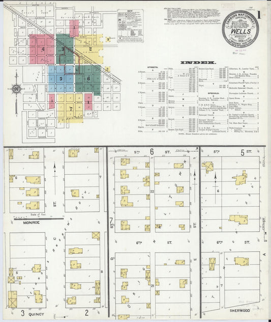 Sanborn Fire Insurance Map from Wells, Faribault County, Minnesota (1909), Sheet #0001 - Historic Sanborn Fire Insurance Map Print, vintage old map wall art, antique decor, genealogy gift, Minnesota Minnesota map