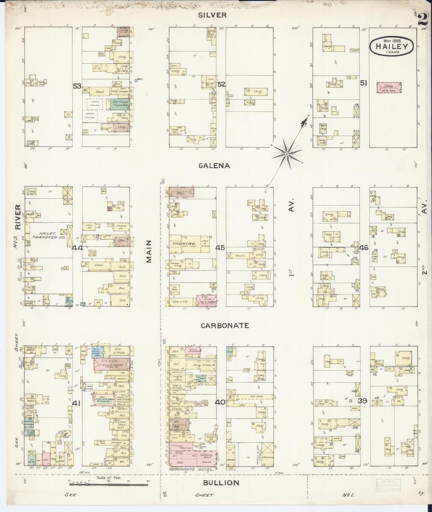 Sanborn Fire Insurance Map from Hailey, Blaine County, Idaho (1888), Sheet #0002 - Historic Sanborn Fire Insurance Map Print, vintage old map wall art, antique decor, genealogy gift, Idaho Idaho map