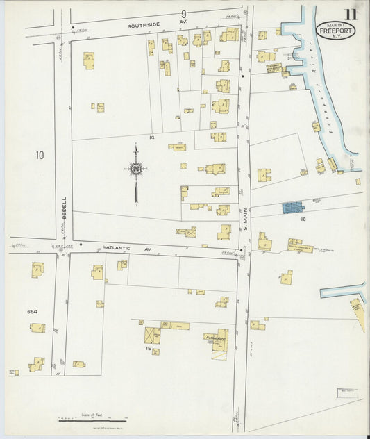 Sanborn Fire Insurance Map from Freeport, Nassau County, New York (1917), Sheet #0011 - Historic Sanborn Fire Insurance Map Print, vintage old map wall art, antique decor, genealogy gift, New York New York map