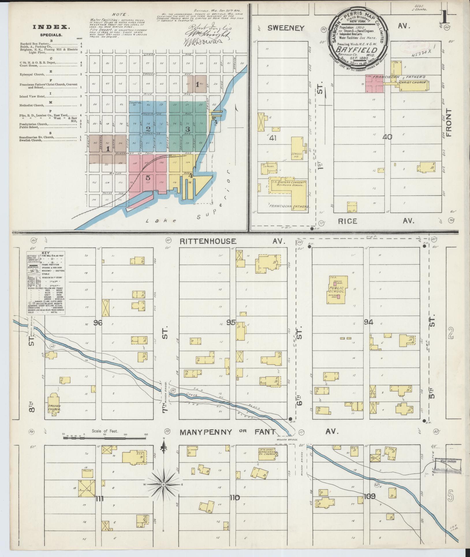 Sanborn Fire Insurance Map from Bayfield, Bayfield County, Wisconsin (1892), Sheet #0001 - Historic Sanborn Fire Insurance Map Print, vintage old map wall art, antique decor, genealogy gift, Wisconsin Wisconsin map