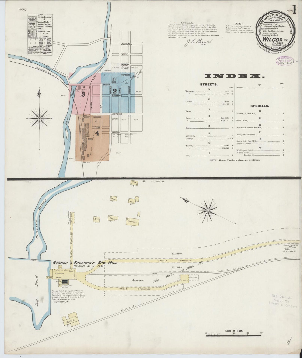 Sanborn Fire Insurance Map from Wilcox, Elk County, Pennsylvania (1887), Sheet #0001 - Historic Sanborn Fire Insurance Map Print, vintage old map wall art, antique decor, genealogy gift, Pennsylvania Pennsylvania map