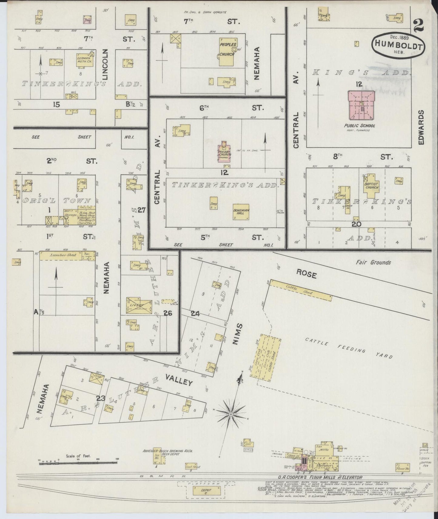 Sanborn Fire Insurance Map from Humboldt, Richardson County, Nebraska (1889), Sheet #0002 - Historic Sanborn Fire Insurance Map Print, vintage old map wall art, antique decor, genealogy gift, Nebraska Nebraska map