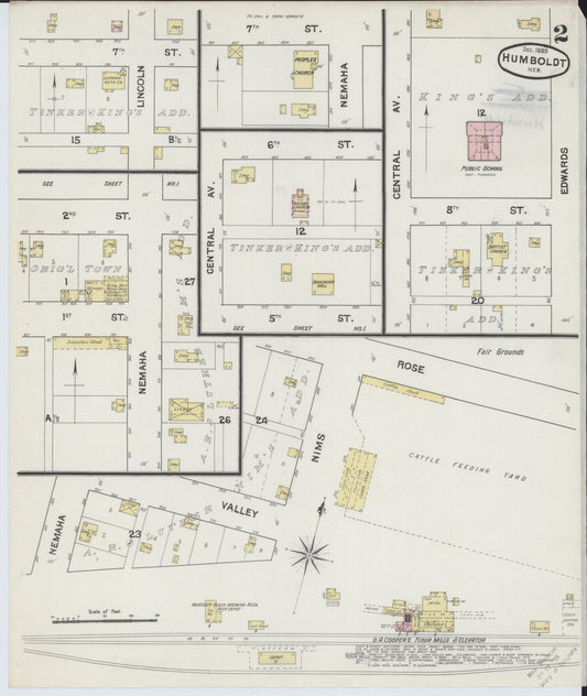Sanborn Fire Insurance Map from Humboldt, Richardson County, Nebraska (1889), Sheet #0002 - Historic Sanborn Fire Insurance Map Print, vintage old map wall art, antique decor, genealogy gift, Nebraska Nebraska map