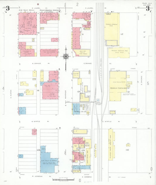 Sanborn Fire Insurance Map from Foley, Baldwin County, Alabama (1946), Sheet #0003 - Historic Sanborn Fire Insurance Map Print, vintage old map wall art, antique decor, genealogy gift, Alabama Alabama map