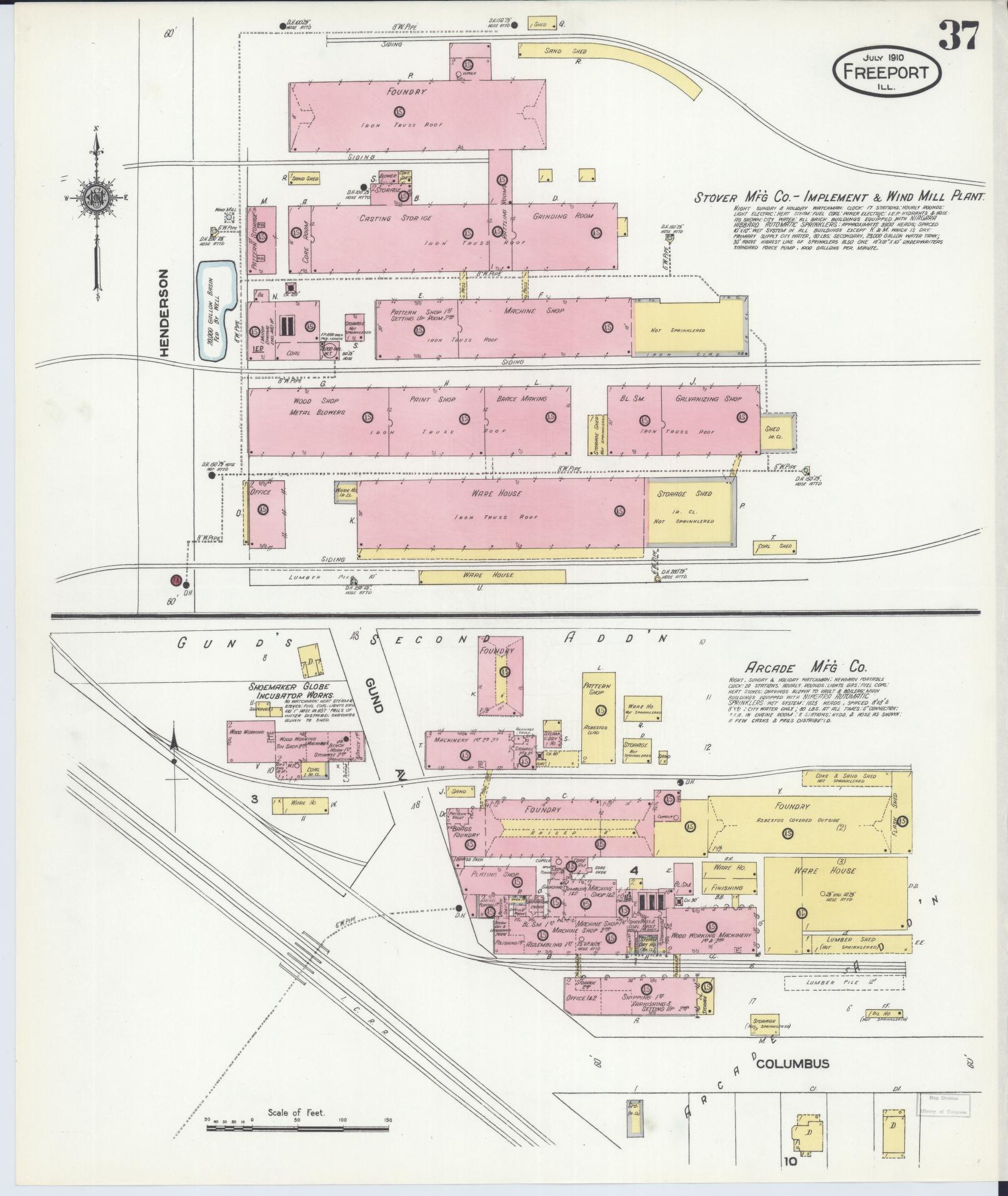 Sanborn Fire Insurance Map from Freeport, Stephenson County, Illinois (1910), Sheet #0037 - Historic Sanborn Fire Insurance Map Print, vintage old map wall art, antique decor, genealogy gift, Illinois Illinois map