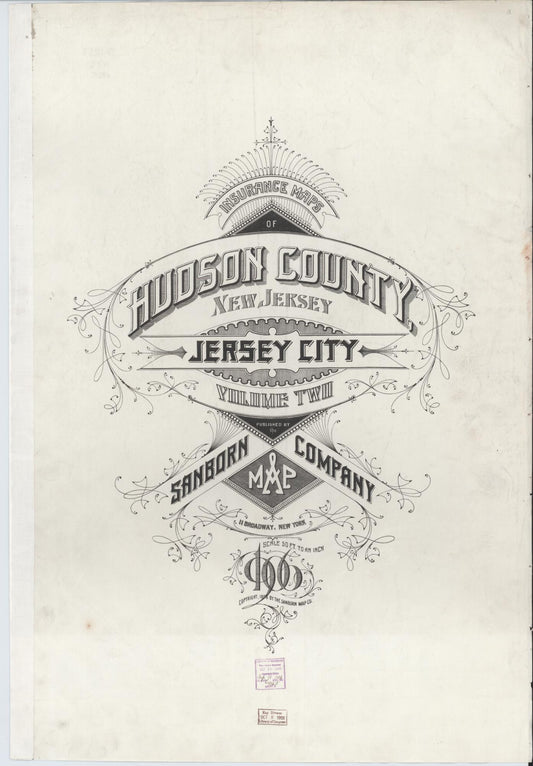 Sanborn Fire Insurance Map from Hudson Co., Hudson County, New Jersey (1906), Sheet #0001 - Historic Sanborn Fire Insurance Map Print, vintage old map wall art, antique decor, genealogy gift, New Jersey New Jersey map