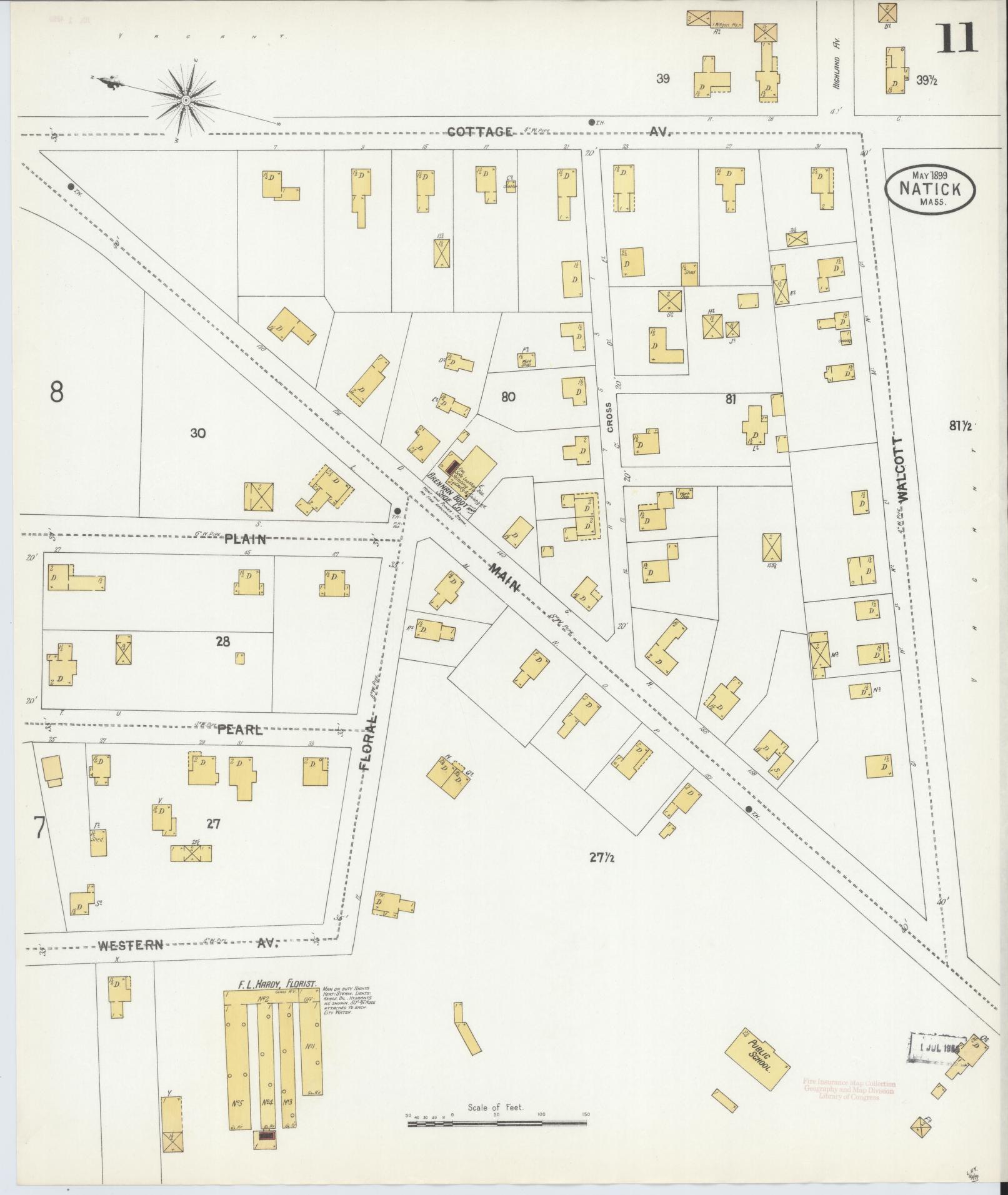 Sanborn Fire Insurance Map from Natick, Middlesex County, Massachusetts (1899), Sheet #0011 - Complete Map Set gallery image, historic Sanborn map, vintage wall art, Massachusetts Massachusetts