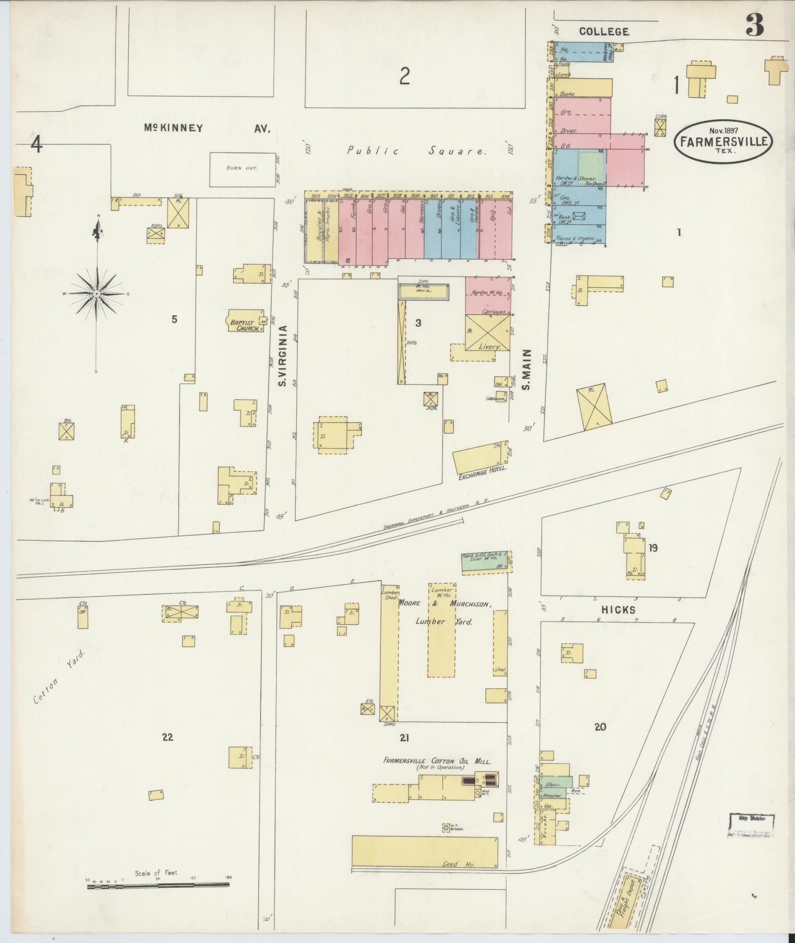 Sanborn Fire Insurance Map from Farmersville, Collin County, Texas (1897), Sheet #0003 - Historic Sanborn Fire Insurance Map Print, vintage old map wall art, antique decor, genealogy gift, Texas Texas map