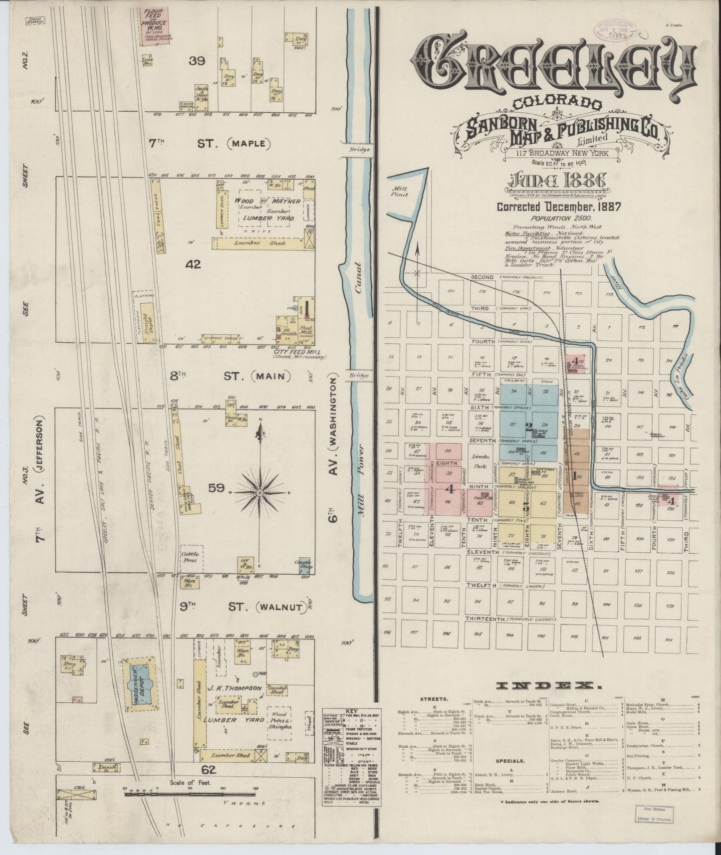 Sanborn Fire Insurance Map from Greeley, Weld County, Colorado (1887), Sheet #0001 - Complete Map Set gallery image, historic Sanborn map, vintage wall art, Colorado Colorado