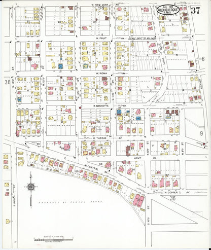 Sanborn Fire Insurance Map from Albuquerque, Bernalillo County, New Mexico (1919), Sheet #0037 - Complete Map Set gallery image, historic Sanborn map, vintage wall art, New Mexico New Mexico