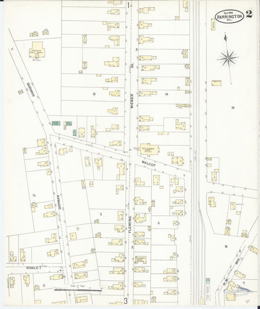 Sanborn Fire Insurance Map from Harrington, Kent County, Delaware (1904), Sheet #0002 - Historic Sanborn Fire Insurance Map Print, vintage old map wall art, antique decor, genealogy gift, Delaware Delaware map