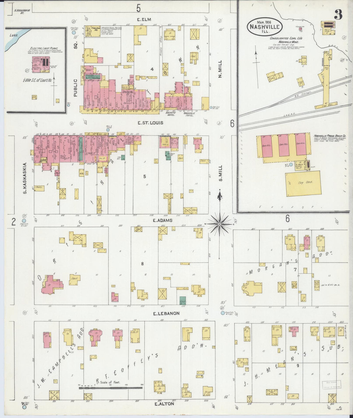 Sanborn Fire Insurance Map from Nashville, Washington County, Illinois (1906), Sheet #0003 - Complete Map Set gallery image, historic Sanborn map, vintage wall art, Illinois Illinois