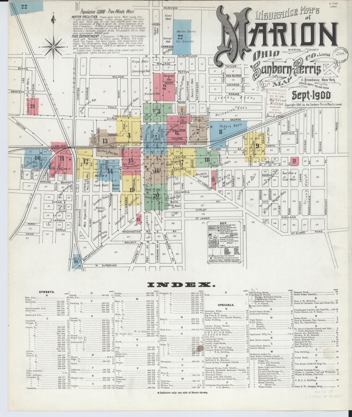Sanborn Fire Insurance Map from Marion, Marion County, Ohio (1900), Sheet #0001 - Historic Sanborn Fire Insurance Map Print, vintage old map wall art, antique decor, genealogy gift, Ohio Ohio map