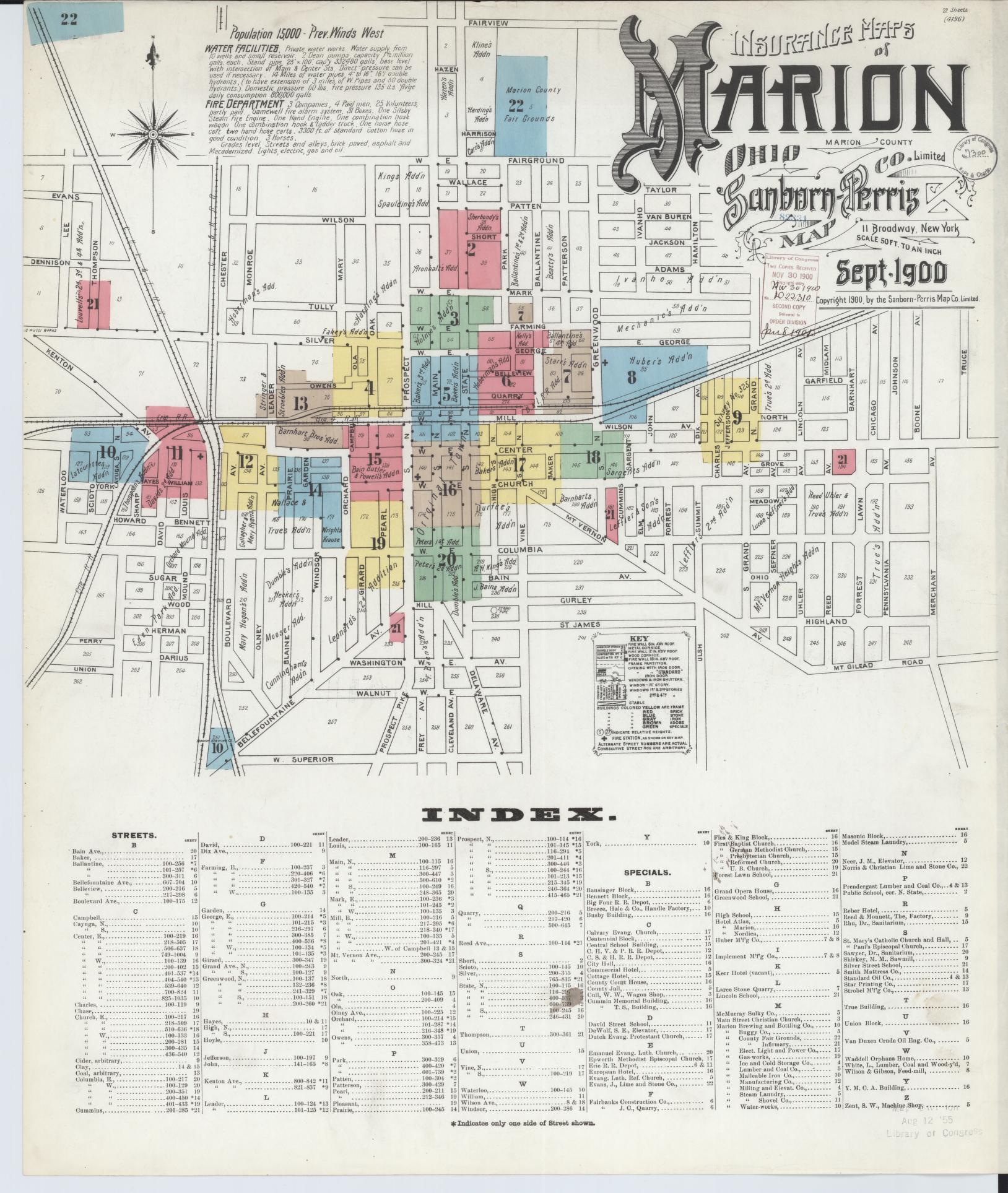 Sanborn Fire Insurance Map from Marion, Marion County, Ohio (1900), Sheet #0001 - Historic Sanborn Fire Insurance Map Print, vintage old map wall art, antique decor, genealogy gift, Ohio Ohio map