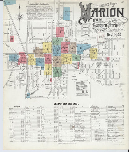 Sanborn Fire Insurance Map from Marion, Marion County, Ohio (1900), Sheet #0001 - Historic Sanborn Fire Insurance Map Print, vintage old map wall art, antique decor, genealogy gift, Ohio Ohio map