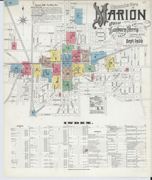 Sanborn Fire Insurance Map from Marion, Marion County, Ohio (1900), Sheet #0001 - Historic Sanborn Fire Insurance Map Print, vintage old map wall art, antique decor, genealogy gift, Ohio Ohio map
