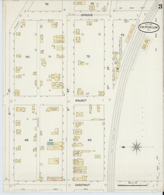 Sanborn Fire Insurance Map from Emporium, Cameron County, Pennsylvania (1887), Sheet #0003 - Historic Sanborn Fire Insurance Map Print, vintage old map wall art, antique decor, genealogy gift, Pennsylvania Pennsylvania map