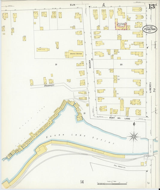 Sanborn Fire Insurance Map from Penn Yan, Yates County, New York (1909), Sheet #0013 - Historic Sanborn Fire Insurance Map Print, vintage old map wall art, antique decor, genealogy gift, New York New York map