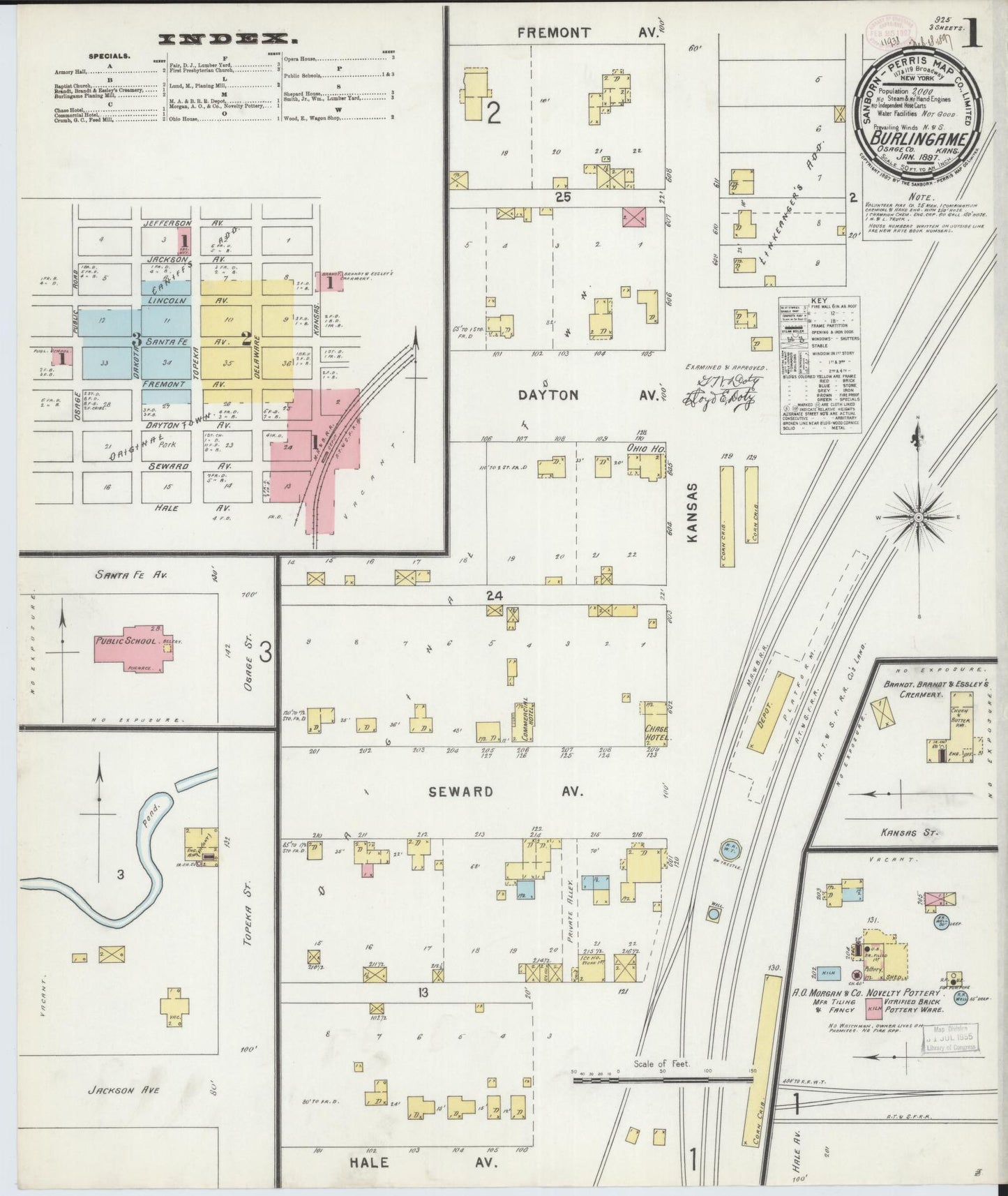 Sanborn Fire Insurance Map from Burlingame, Osage County, Kansas (1897), Sheet #0001 - Complete Map Set gallery image, historic Sanborn map, vintage wall art, Kansas Kansas