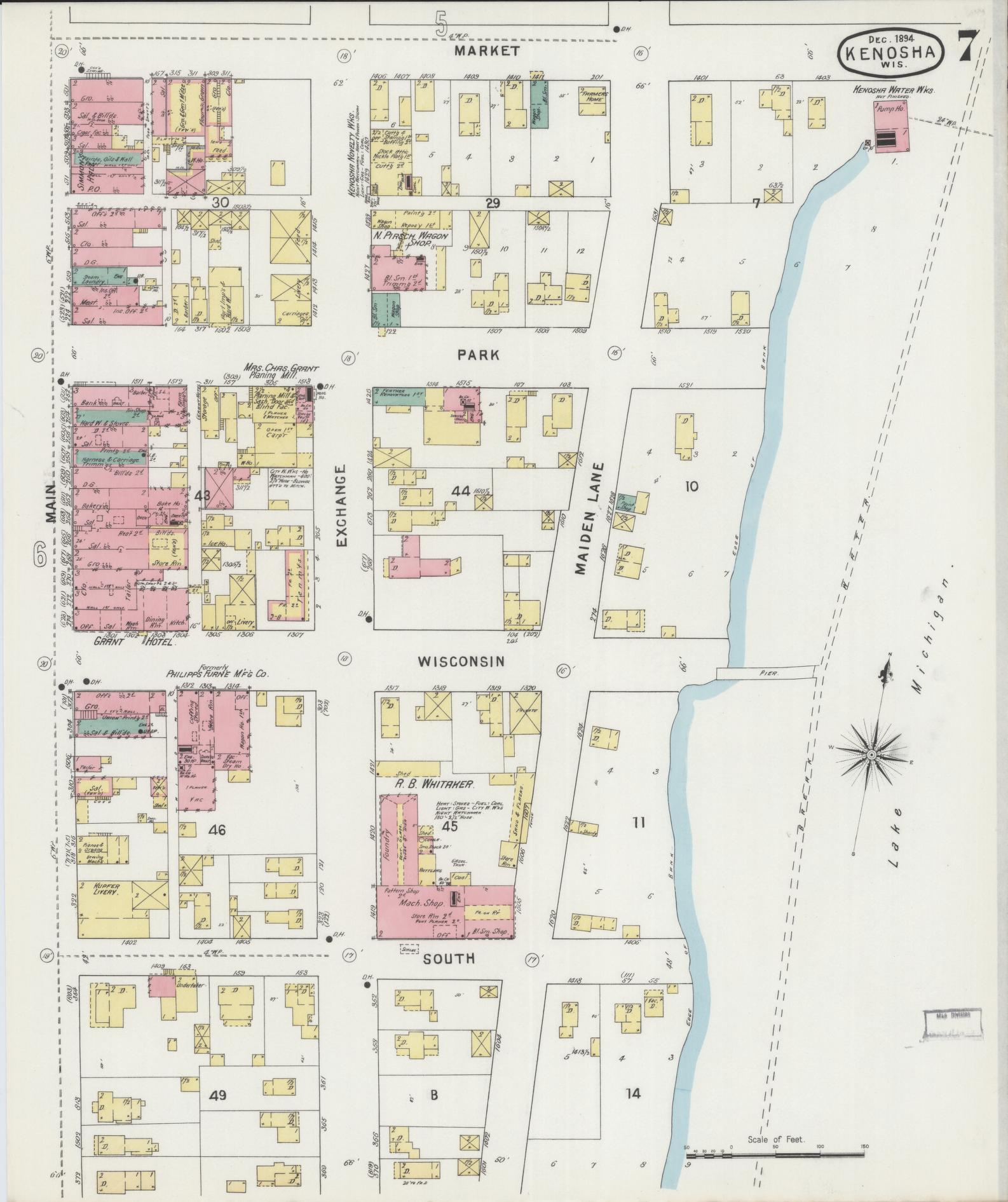 Sanborn Fire Insurance Map from Kenosha, Kenosha County, Wisconsin (1894), Sheet #0007 - Complete Map Set gallery image, historic Sanborn map, vintage wall art, Wisconsin Wisconsin