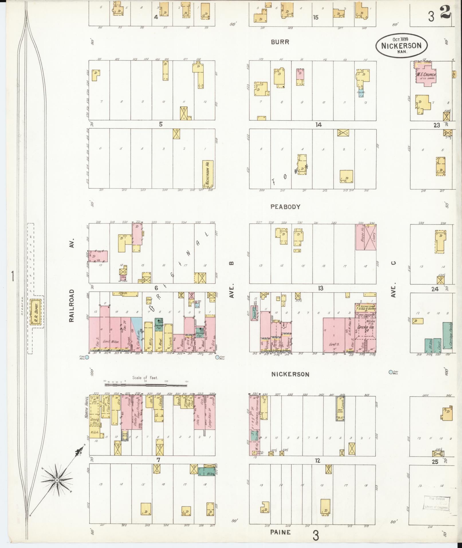 Sanborn Fire Insurance Map from Nickerson, Reno County, Kansas (1899), Sheet #0002 - Complete Map Set gallery image, historic Sanborn map, vintage wall art, Kansas Kansas