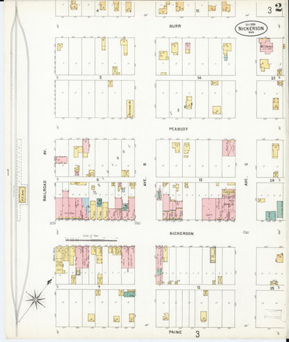 Sanborn Fire Insurance Map from Nickerson, Reno County, Kansas (1899), Sheet #0002 - Complete Map Set gallery image, historic Sanborn map, vintage wall art, Kansas Kansas