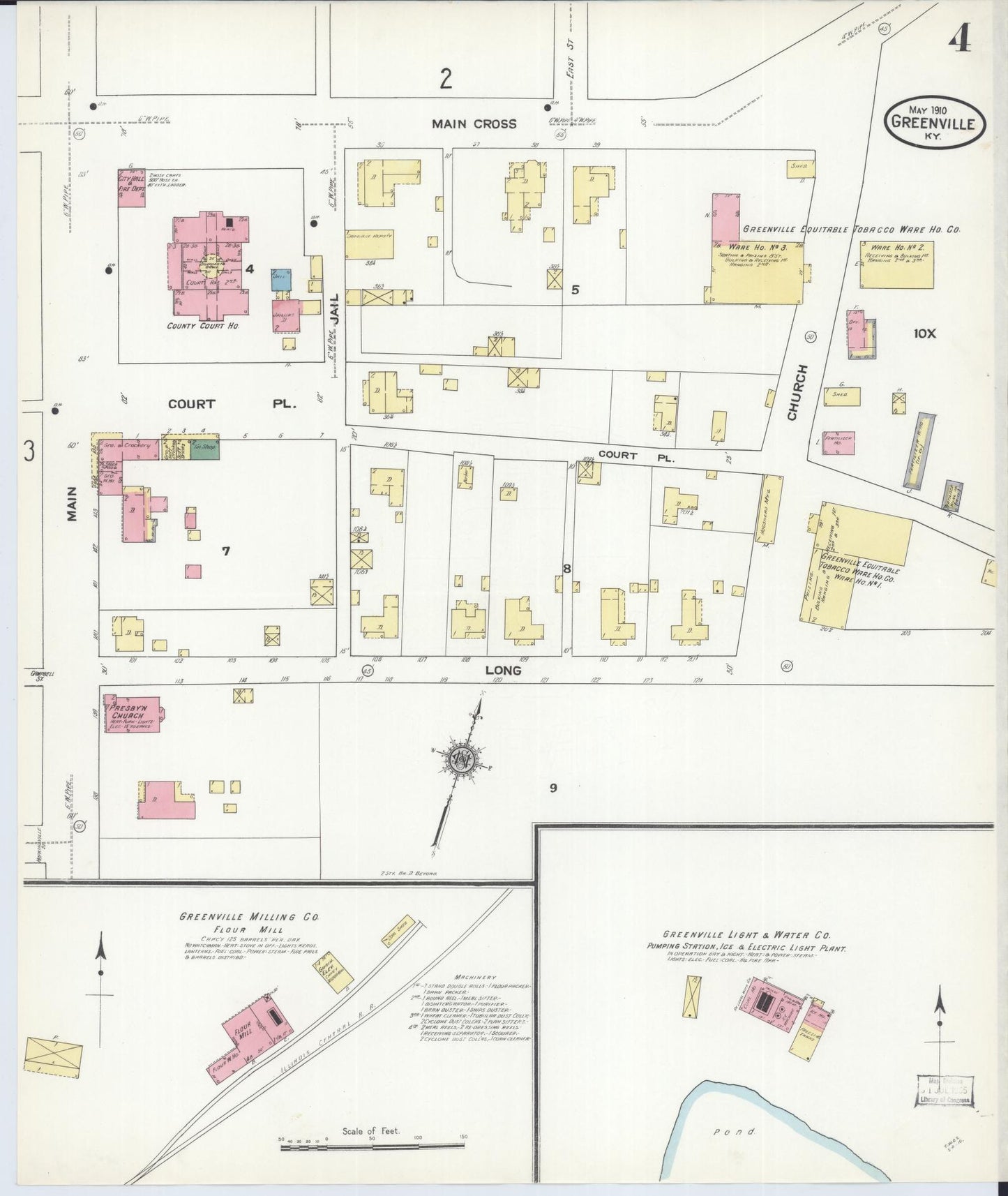 Sanborn Fire Insurance Map from Greenville, Muhlenberg County, Kentucky (1910), Sheet #0004 - Complete Map Set gallery image, historic Sanborn map, vintage wall art, Kentucky Kentucky